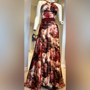 Chic Multicolor Halter Maxi Silk Dress